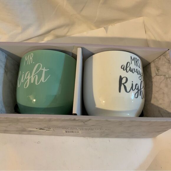 New Mhi Ceramic 18oz Mr Right, Mrs always right Mug Set of 2 - Picture 1 of 6
